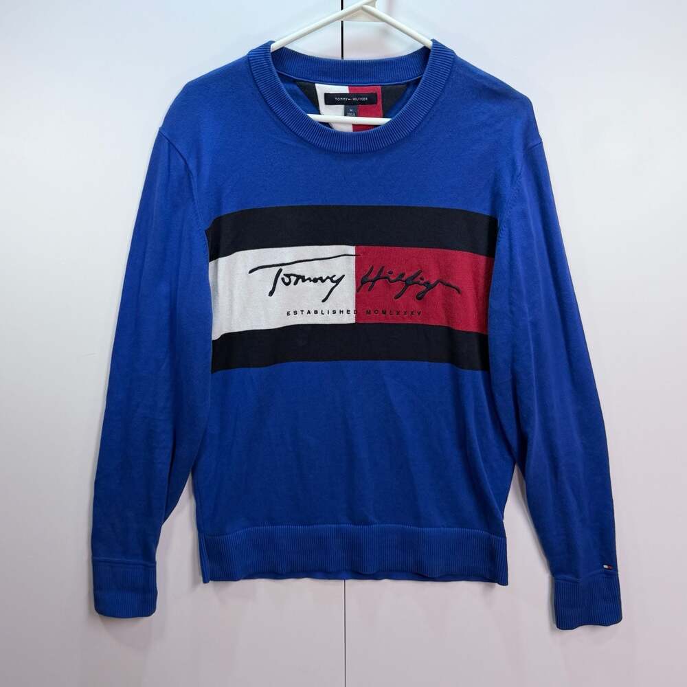 Vintage Tommy Hilfiger Men's Signature Script Colorblock Crewneck Sweater